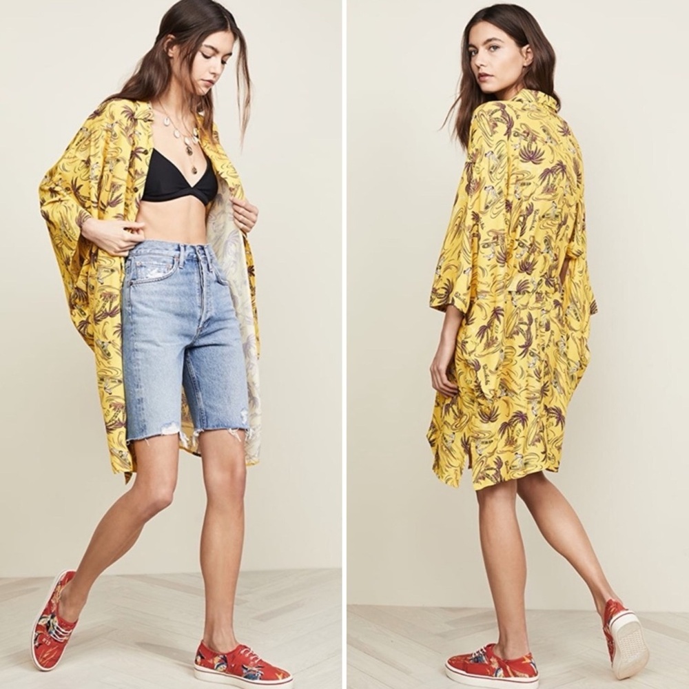 R13 Hawaiian Kimono Dress Duster Yellow Surfer Size Small
